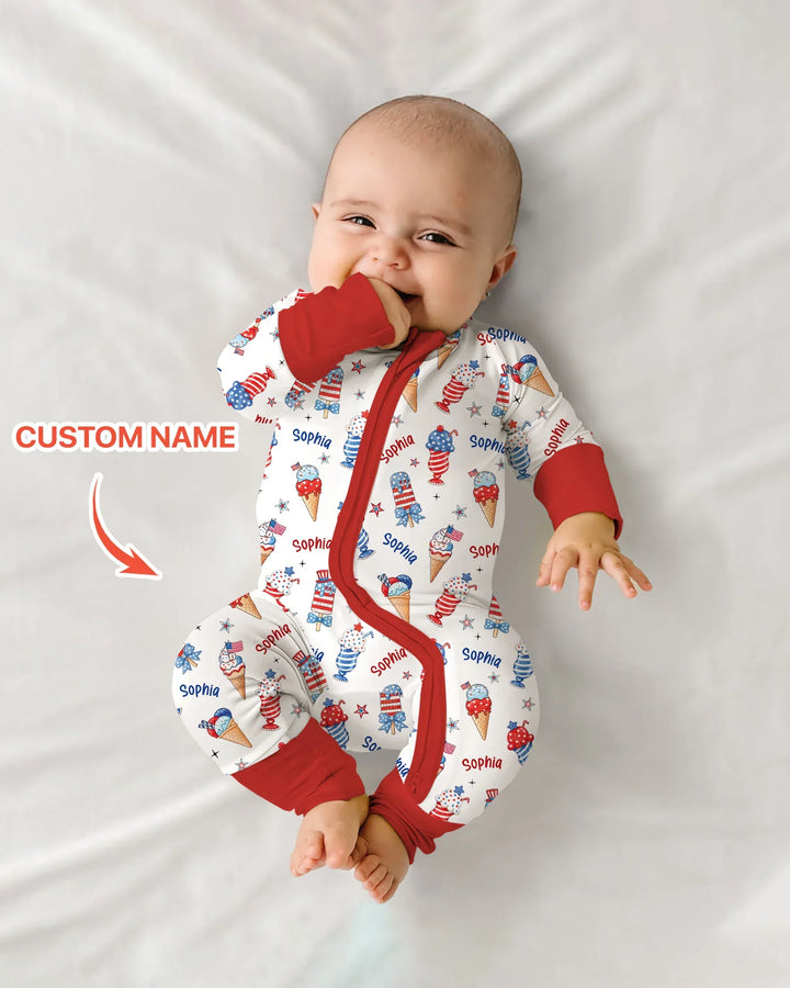 Custom Name Red, White & Ice Cream Bamboo Convertible Zippy
