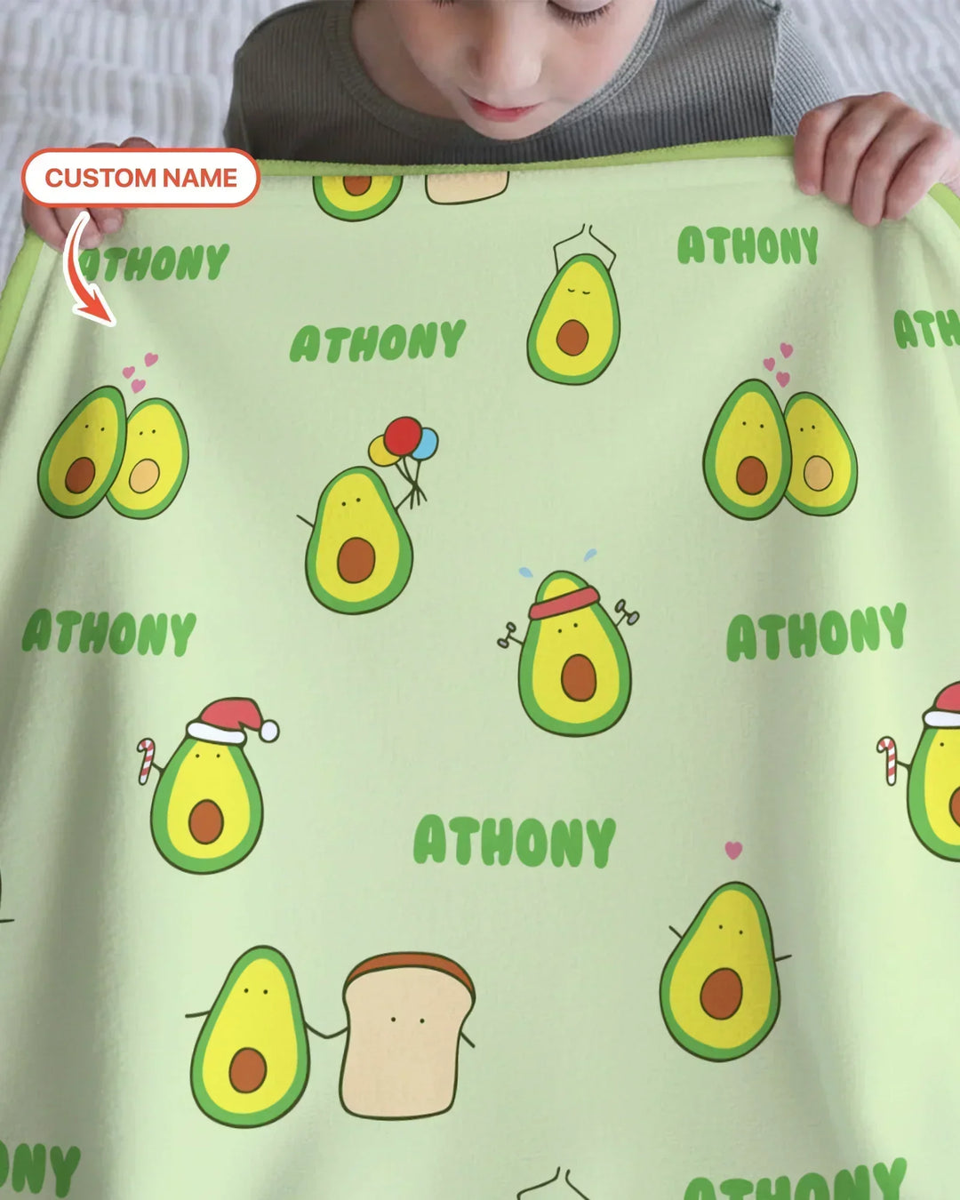 Custom Name Cute Avocado Bamboo Blanket
