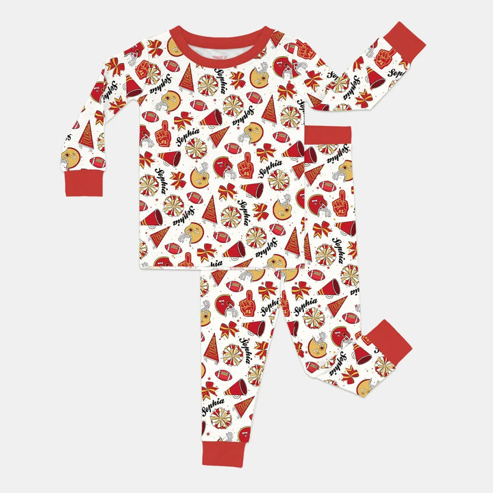 Custom Name Football Cheerleader Bamboo Two Piece Long Sleeve Pajama Set
