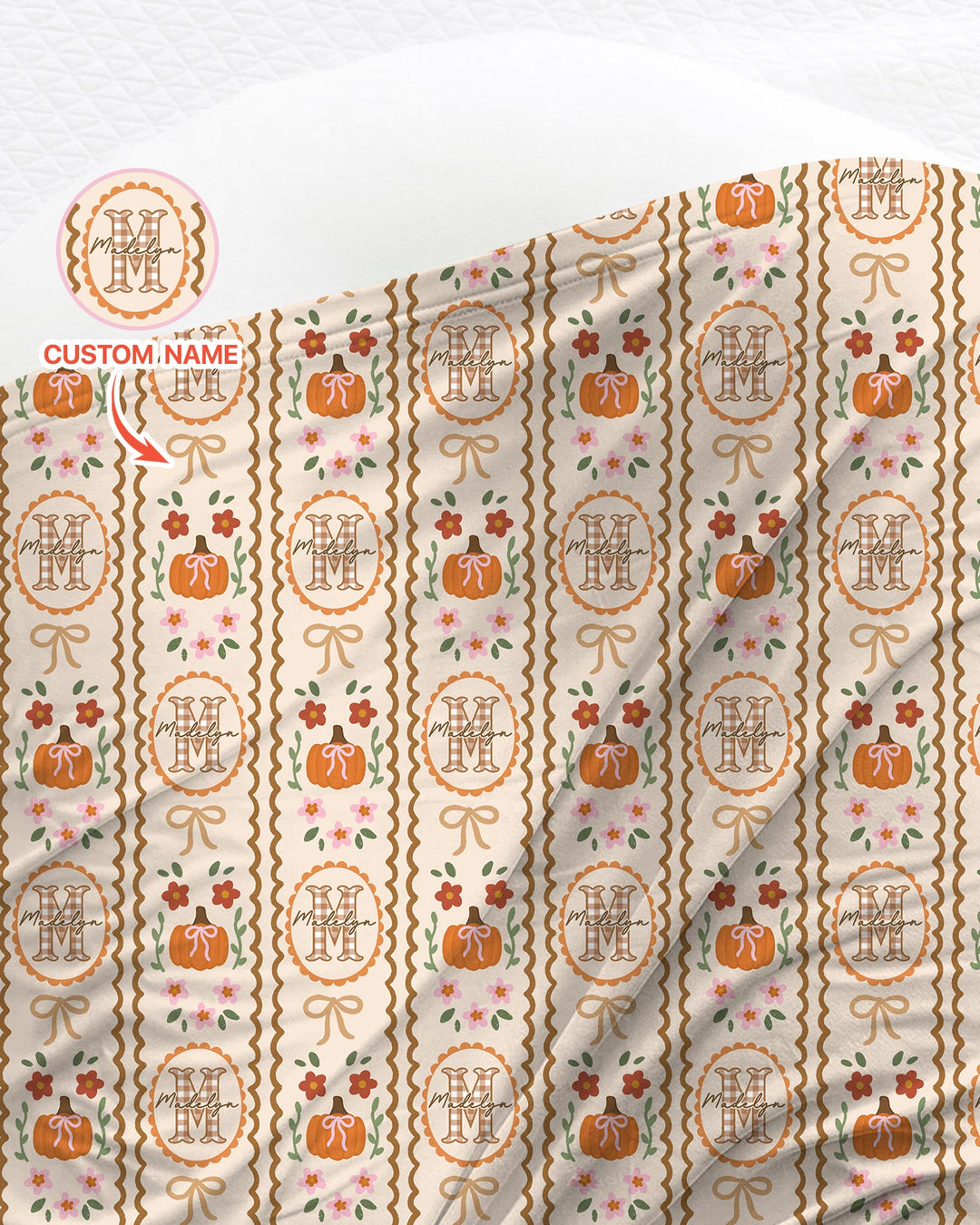 Custom Name Pumpkin Cottage swaddle blanket