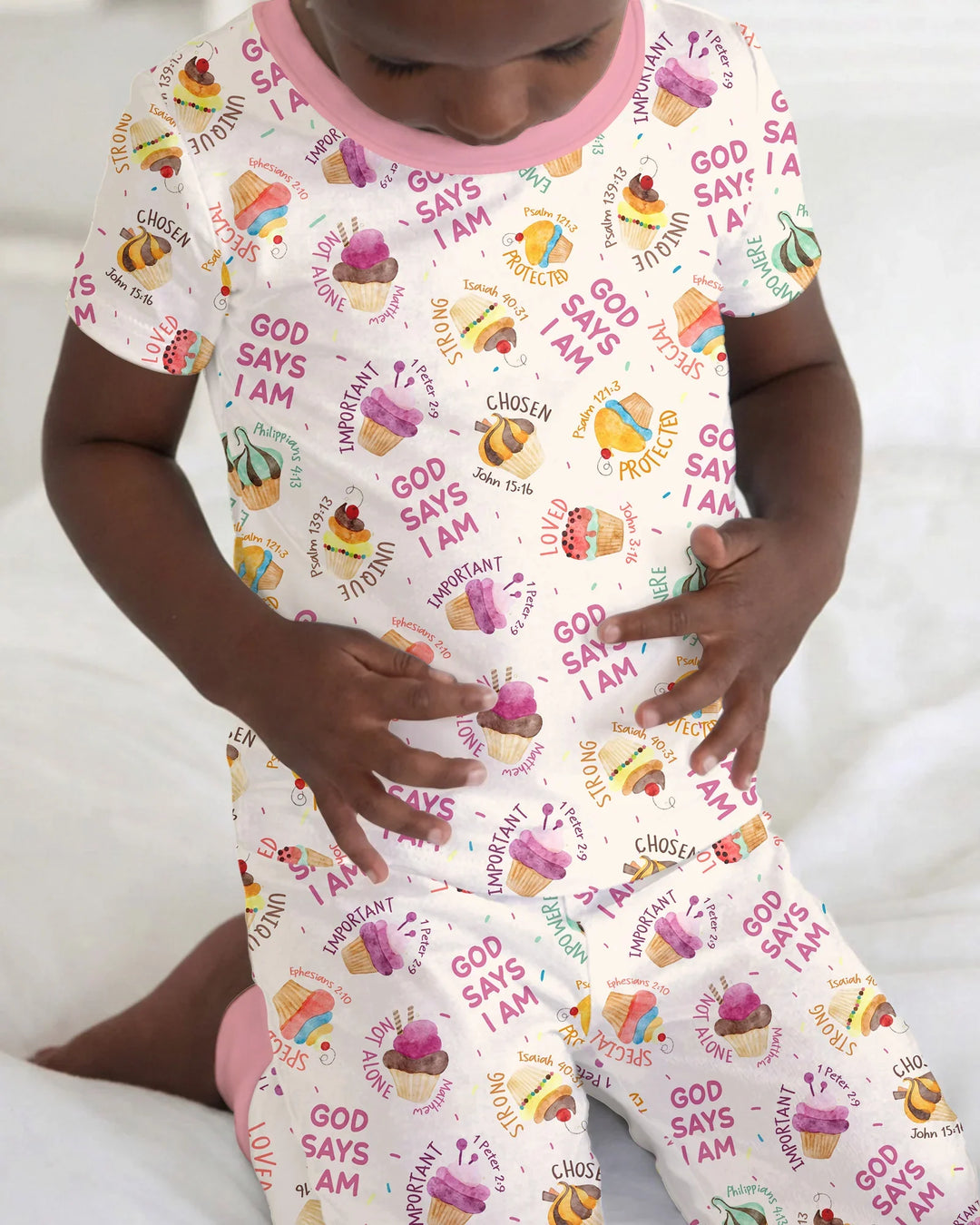 Cute Cupcake God Says I Am Bamboo Two Piece Short Sleeve Pajama Set