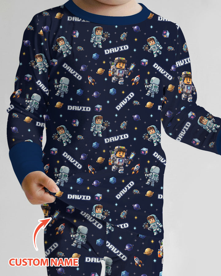 Blocky Universe Bamboo Two Piece Long Sleeve Pajama Set