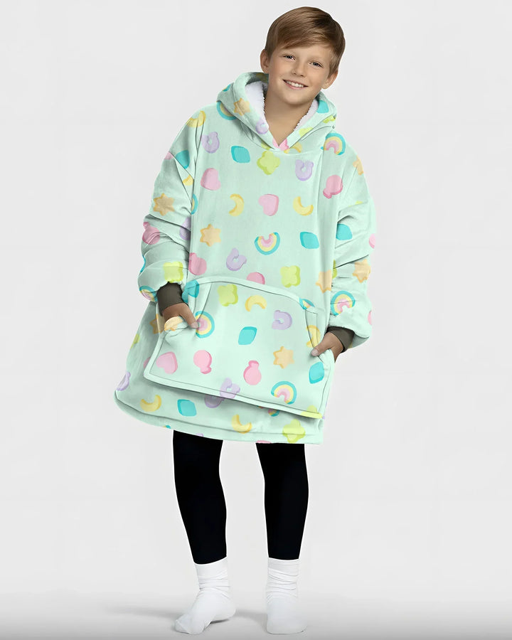 Pastel Lucky Charms Scatter Wearable Bamboo Blanket Hoodie