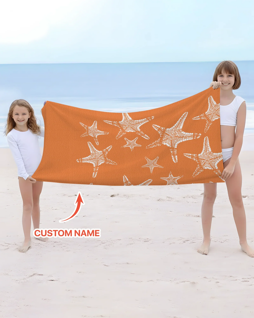 Custom Photo Starfish With Names Bamboo Beach Towel