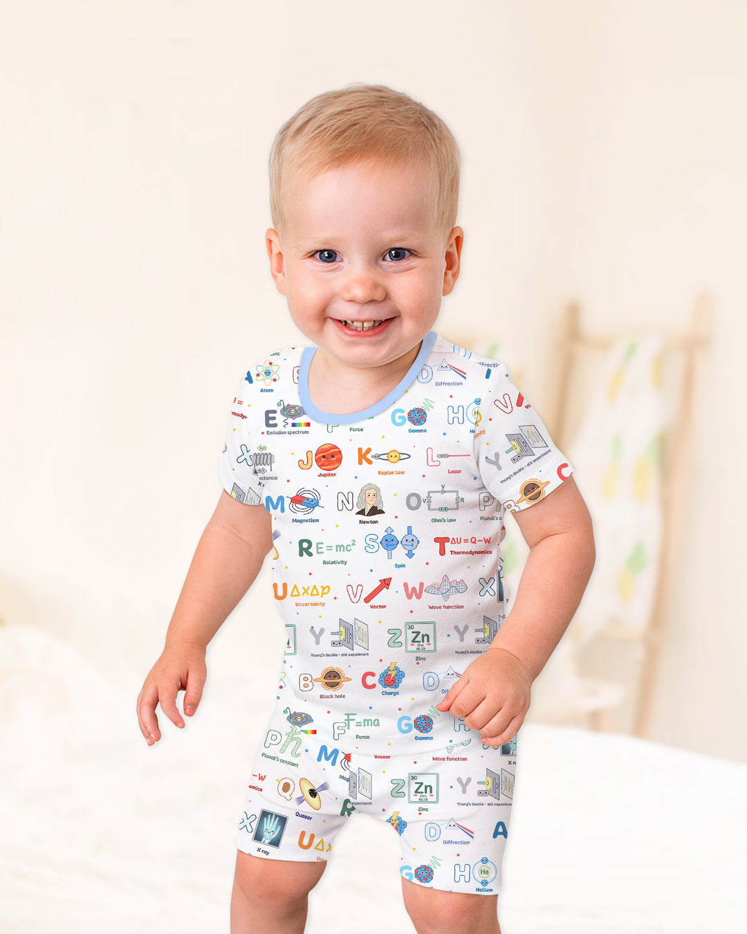 The Physics Alphabet Bamboo Two Piece Short Sleeve Shorts Pajama Set