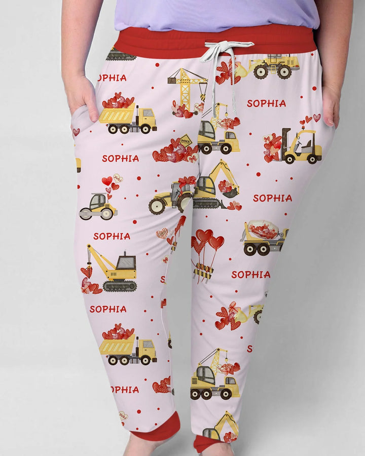 Custom Name Valentine Trucks Family Matching Bamboo Women Pajama Set