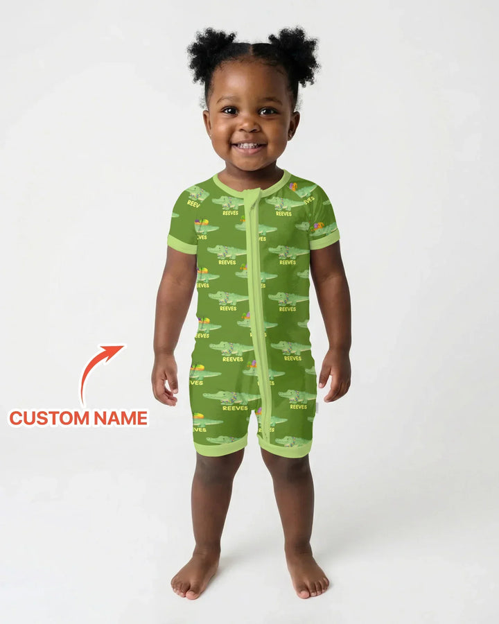 Custom Name Mardi Gras Gator Bamboo Shorty Zippy