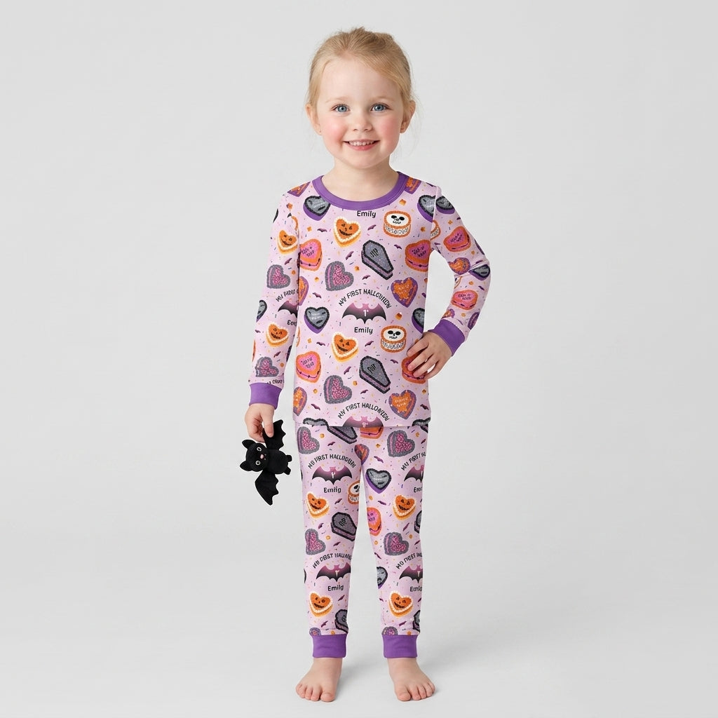 Halloween Is My Birthday Custom Name Bamboo Two Piece Long Sleeve Pajama Set