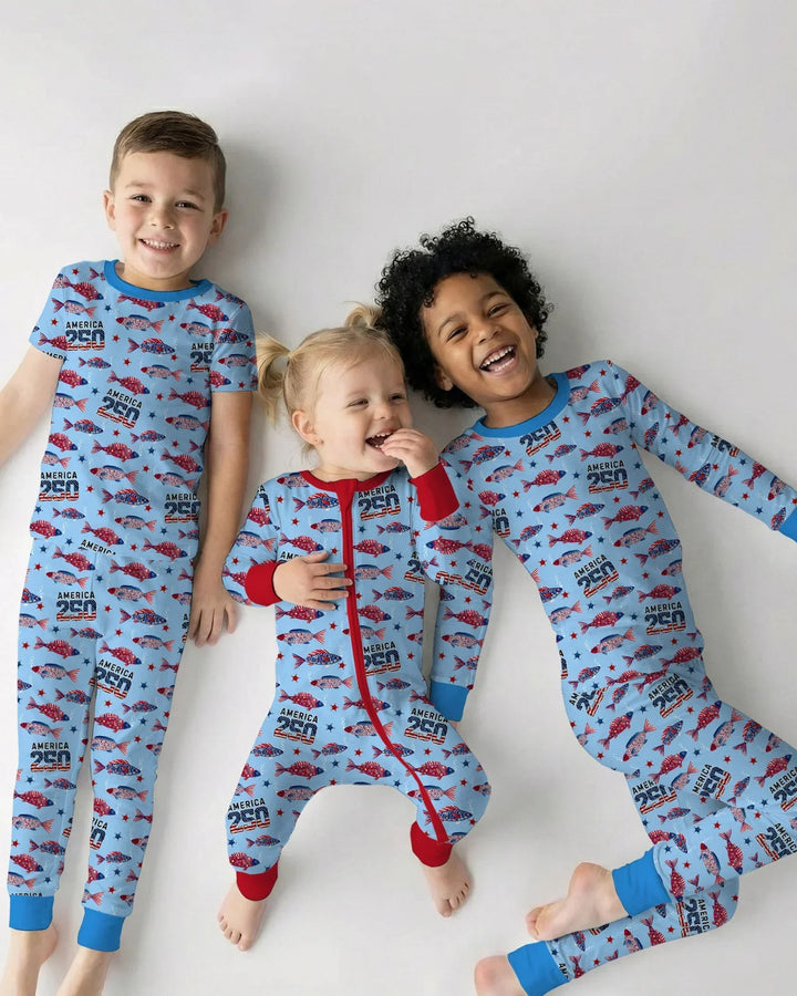 Stars and Stripes Fish Bamboo Two Piece Short Sleeve Pajama Set