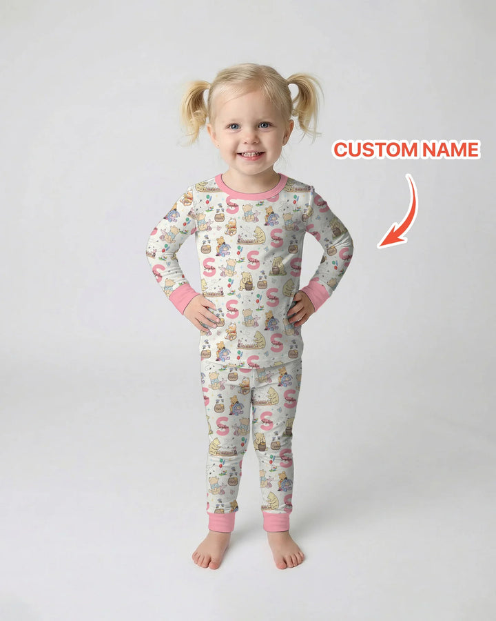 Honey Bear Monogram Bamboo Two Piece Long Sleeve Pajama Set