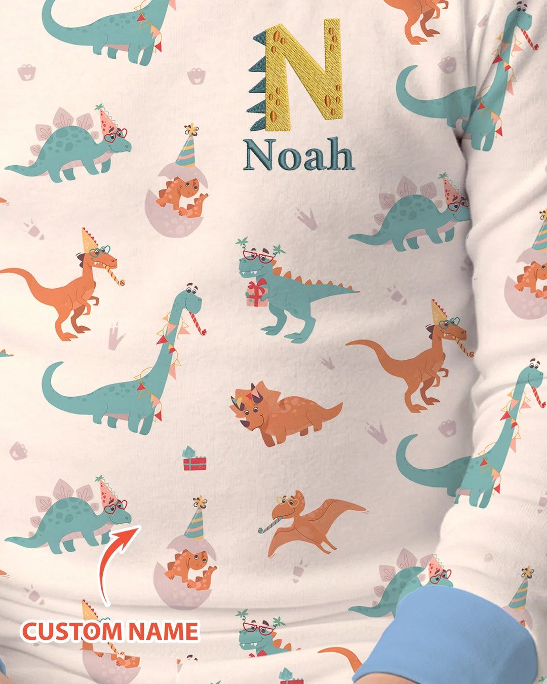 Custom Embroidered Name Dinosaurs Bamboo Two Piece Long Sleeve Pajama Set