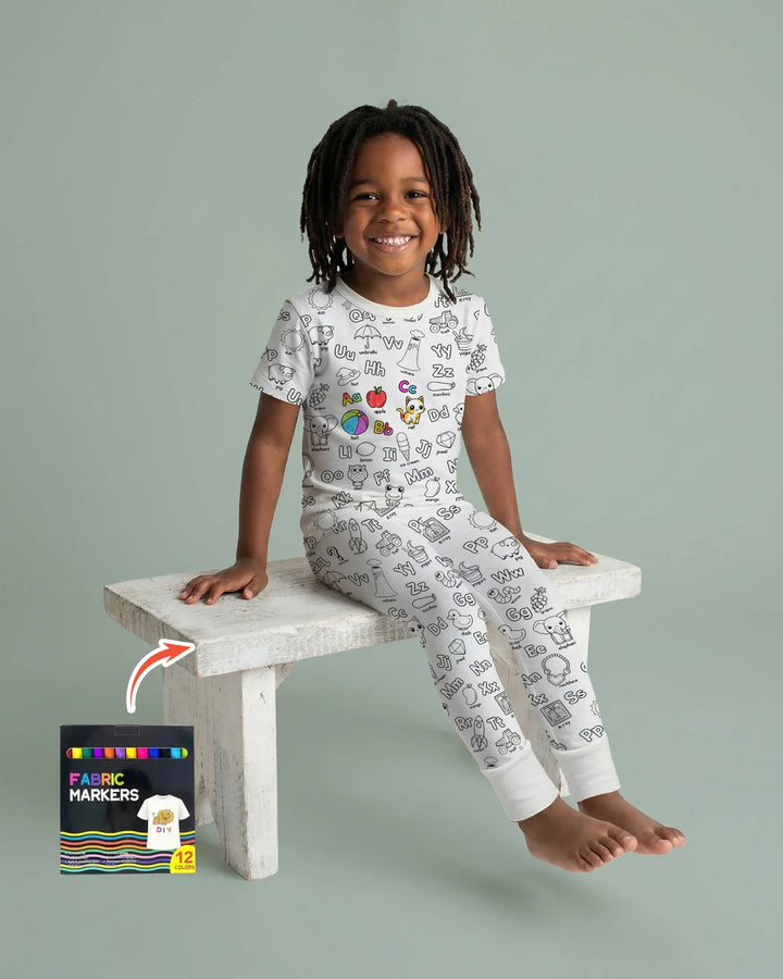 All Colorable Alphabet Bamboo Two Piece Short Sleeve Pajama Set