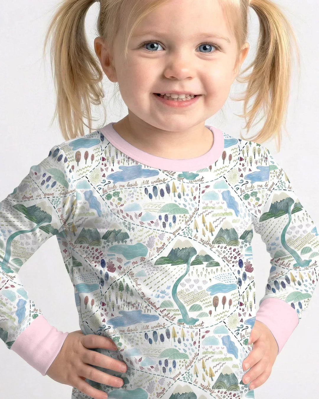 Whimsical Psalms 23 Map Bamboo Two Piece Long Sleeve Pajama Set