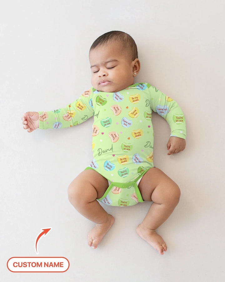 Custom Name Tennis Candy Hearts Bamboo Bodysuit