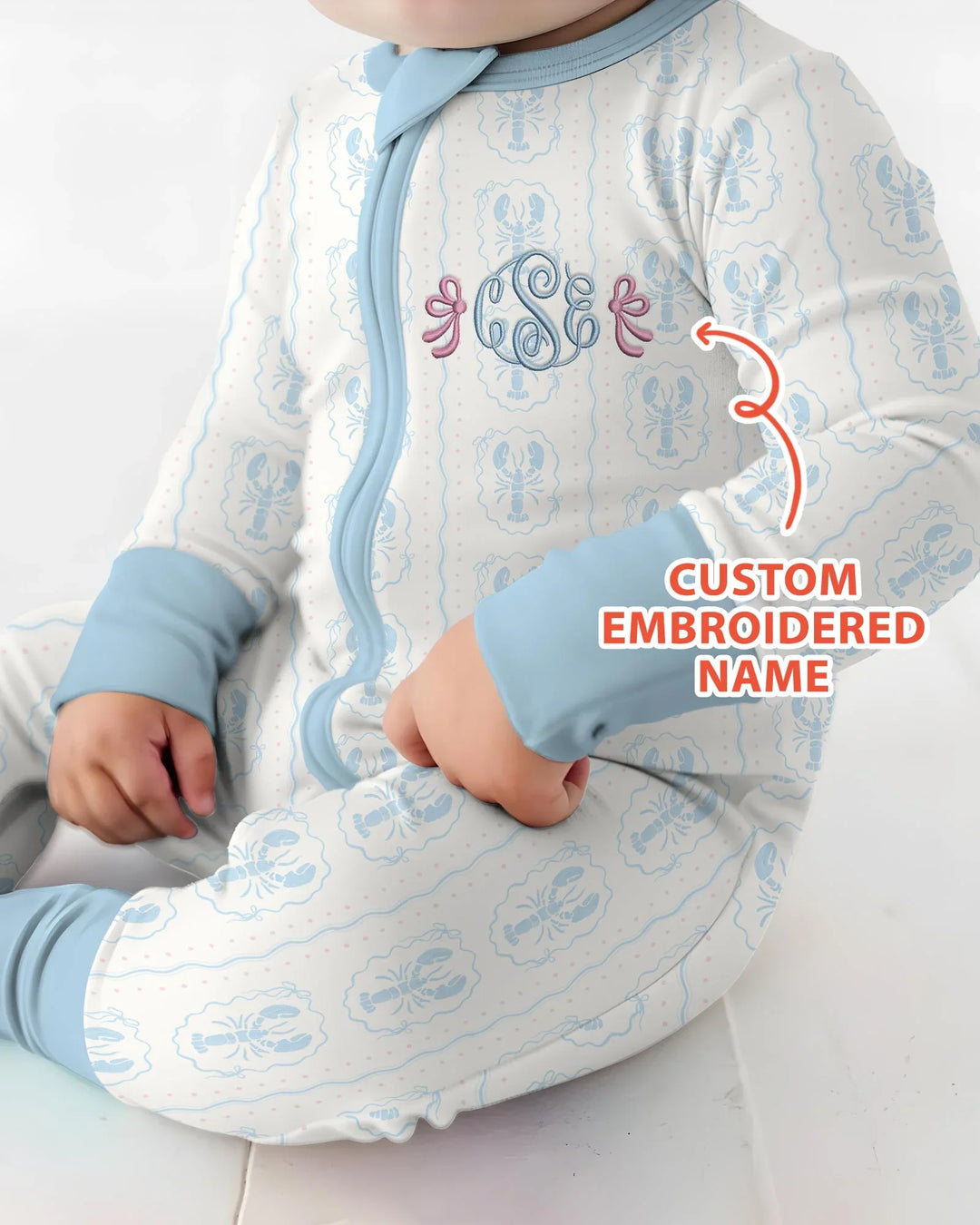 Custom Monogram Letter Embroidered Baby Bamboo Convertible Zippy