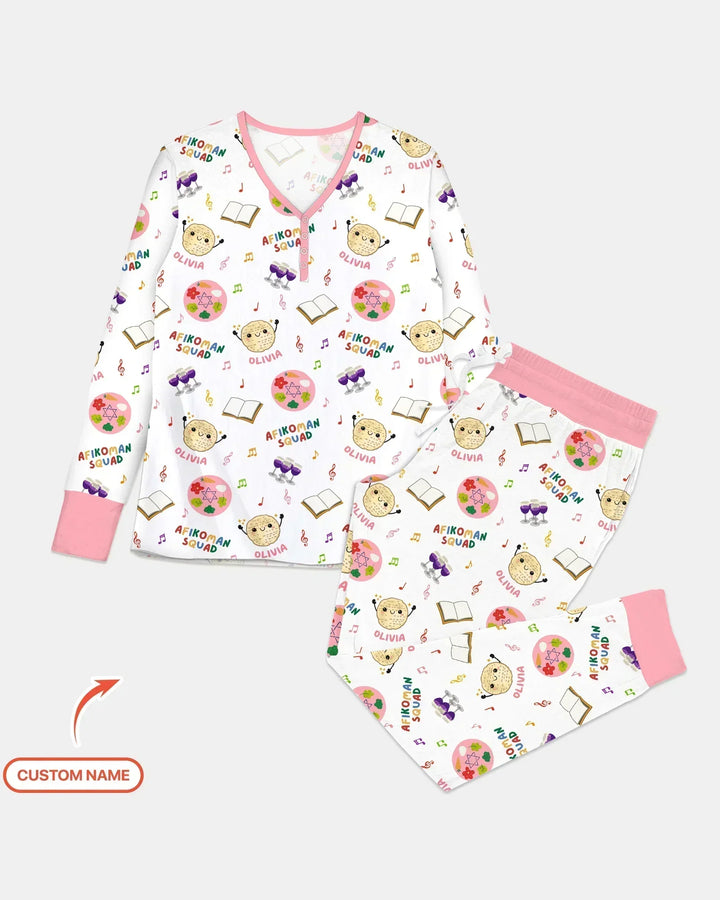 Custom Name Passover Afikoman Squad Bamboo Women Pajama Set