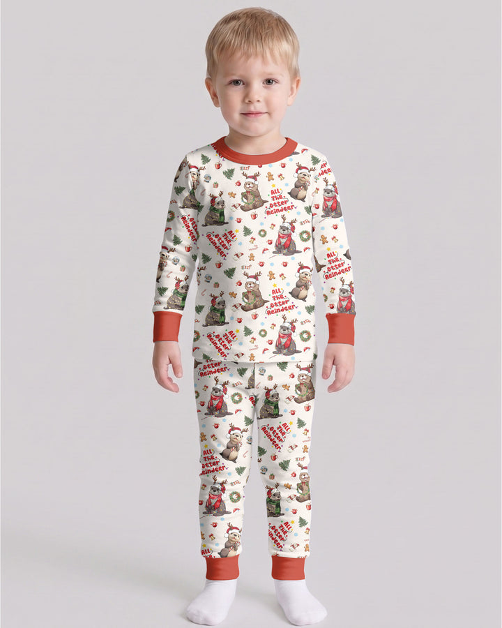 All The Otter Reindeer Bamboo Two Piece Long Sleeve Pajama Set