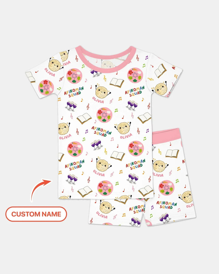 Custom Name Passover Afikoman Squad Bamboo Two Piece Short Sleeve Shorts Pajama Set