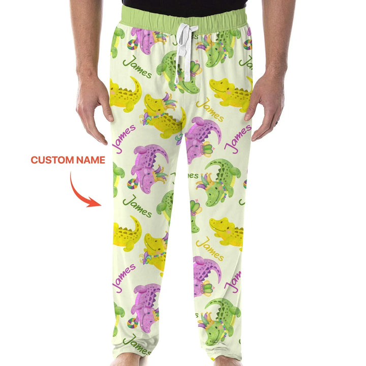 Custom Name Mardi Gras Alligator Bamboo Men's Pajama Set