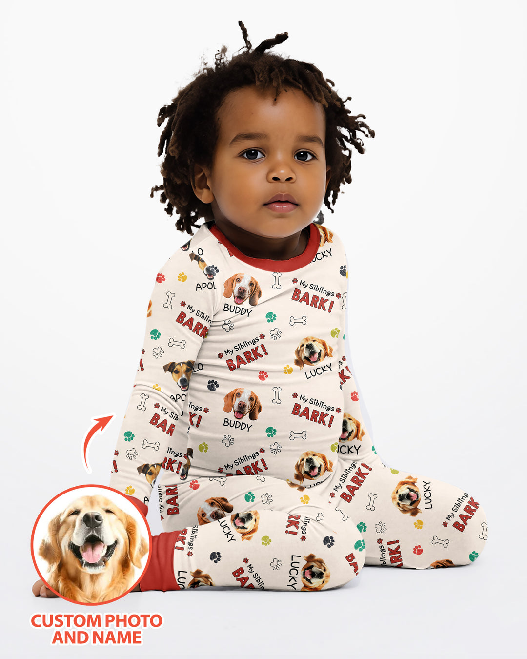 Raised With Paws - Custom Pet Photo And Name Bamboo Two Piece Long Sleeve Pajama Set