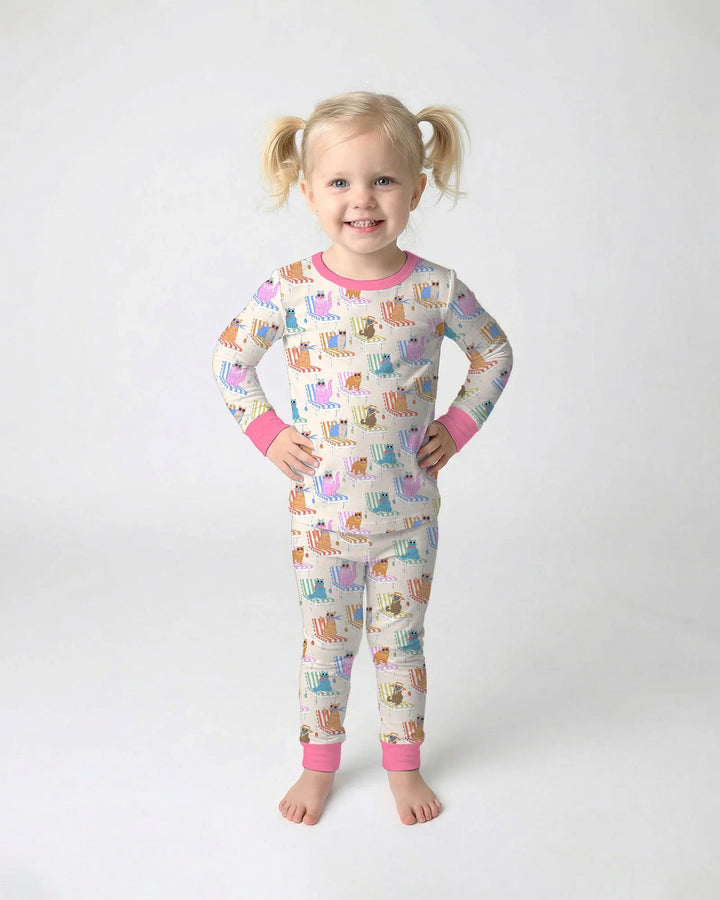 Meow Sunbathing Mommy & Me Matching Bamboo Two Piece Long Sleeve Pajama Set