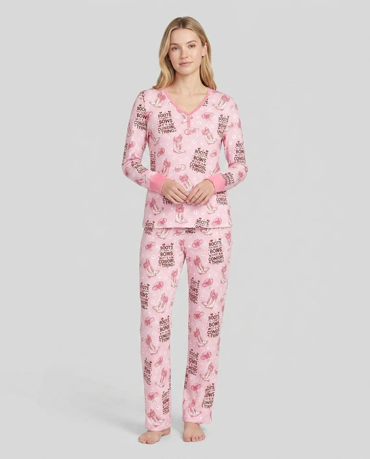 Western Cowgirl Boots And Bows Bamboo Women Pajama Set