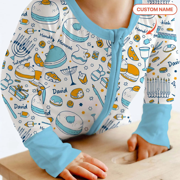 Happy Hanukkah Doodles Custom Name Family Matching Bamboo Convertible Zippy