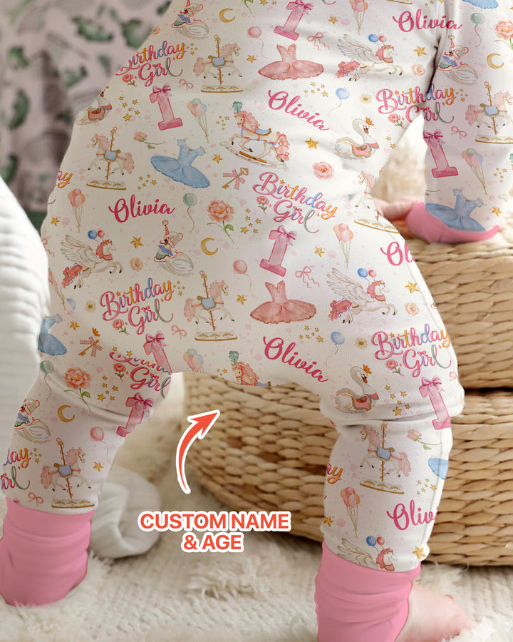 Ballerina Birthday Girl Custom Name & Age Bamboo Convertible Zippy