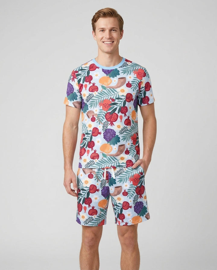 Pomegranate Blessings Night Family Matching Bamboo Men Short Sleeve Short Pajama Set