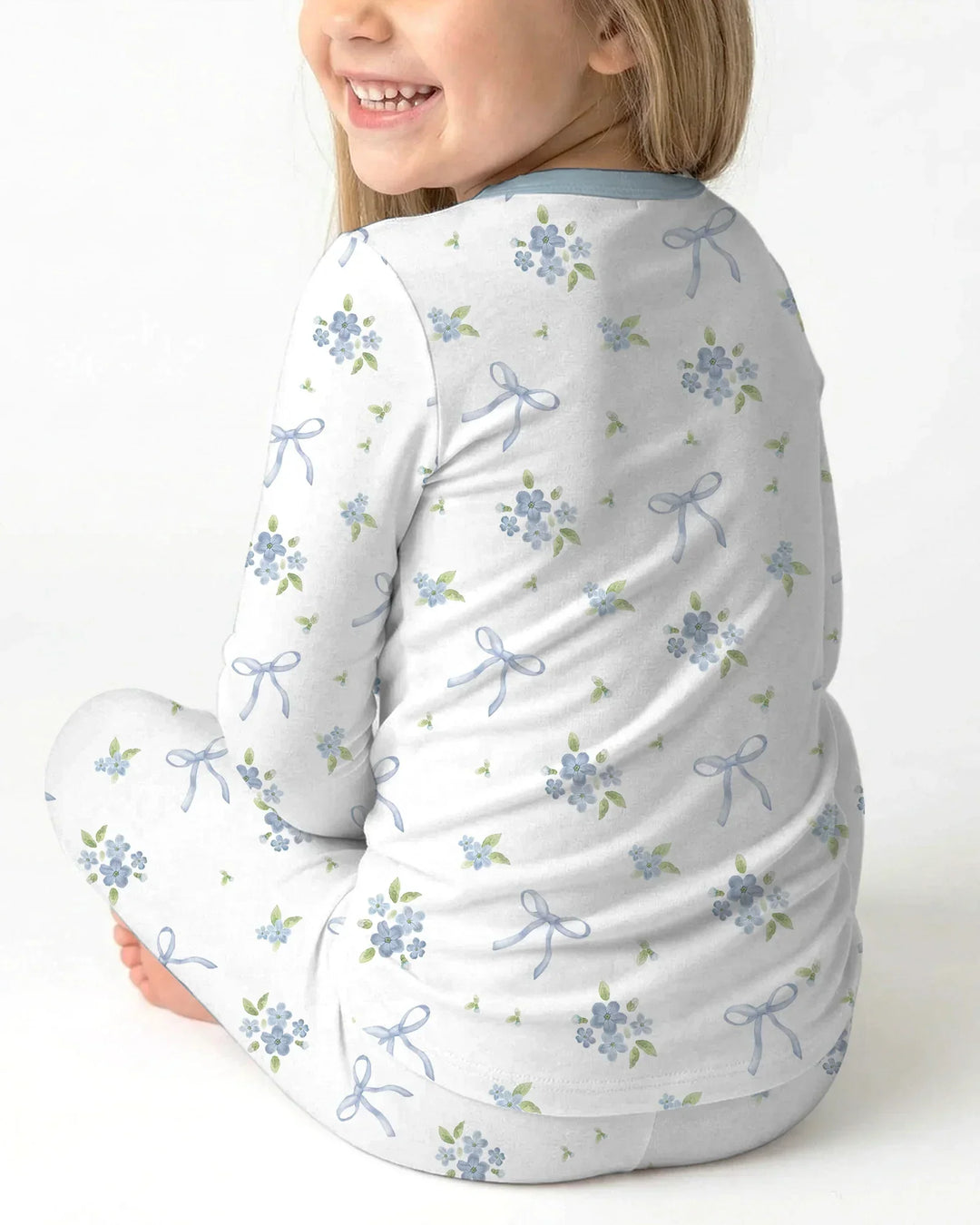 Mommy and Me Matching Embroidered Baby Bamboo Two Piece Long Sleeve Pajama Set