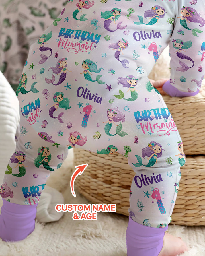 Custom Name and Age Birthday Mermaid Bamboo Convertible Zippy