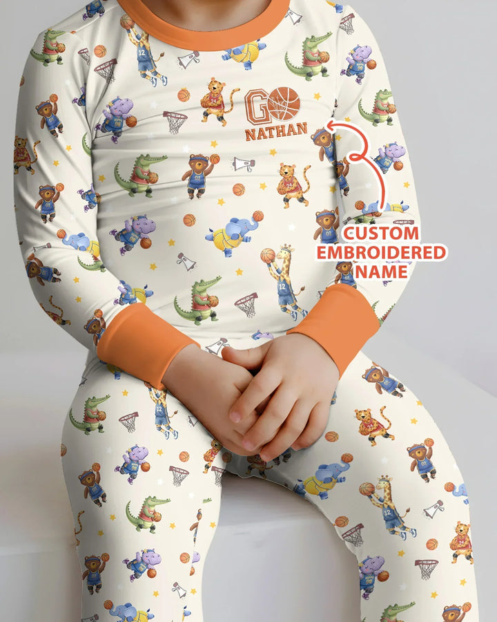 Custom Name Embroidered Wild Hoops Showdown Bamboo Two Piece Long Sleeve Pajama Set
