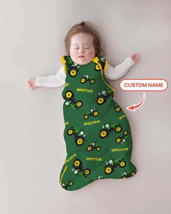 Custom Name Green Tractors Matching Daddy & Me  Bamboo Sleep Bag