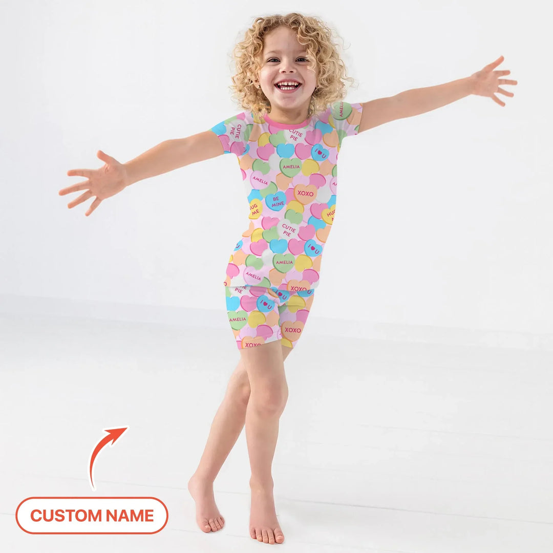 Valentine Candy Crush Family Matching Bamboo Two Piece Short Sleeve Shorts Pajama Set