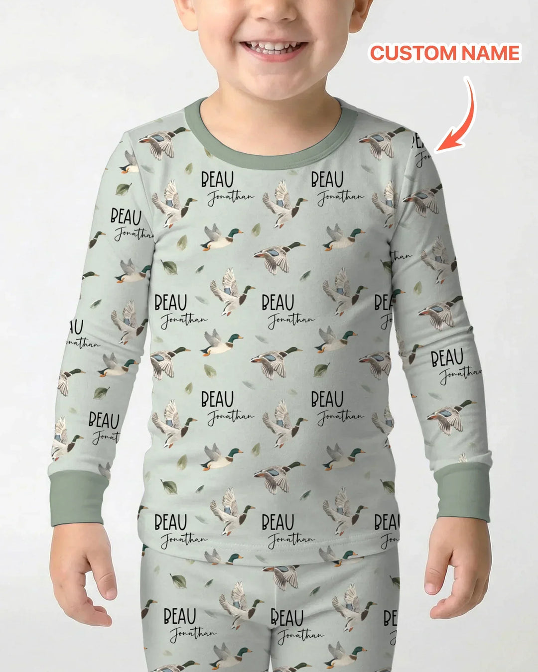 Custom Name Mallard Duck Bamboo Two Piece Long Sleeve Pajama Set