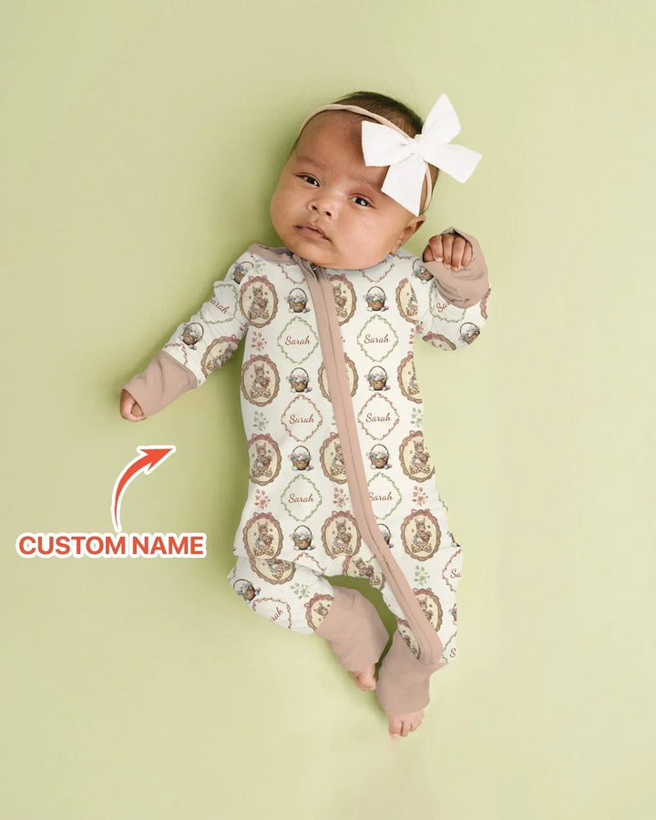 Vintage Bunny Easter Custom Name Mommy & Me Matching Bamboo Convertible Zippy