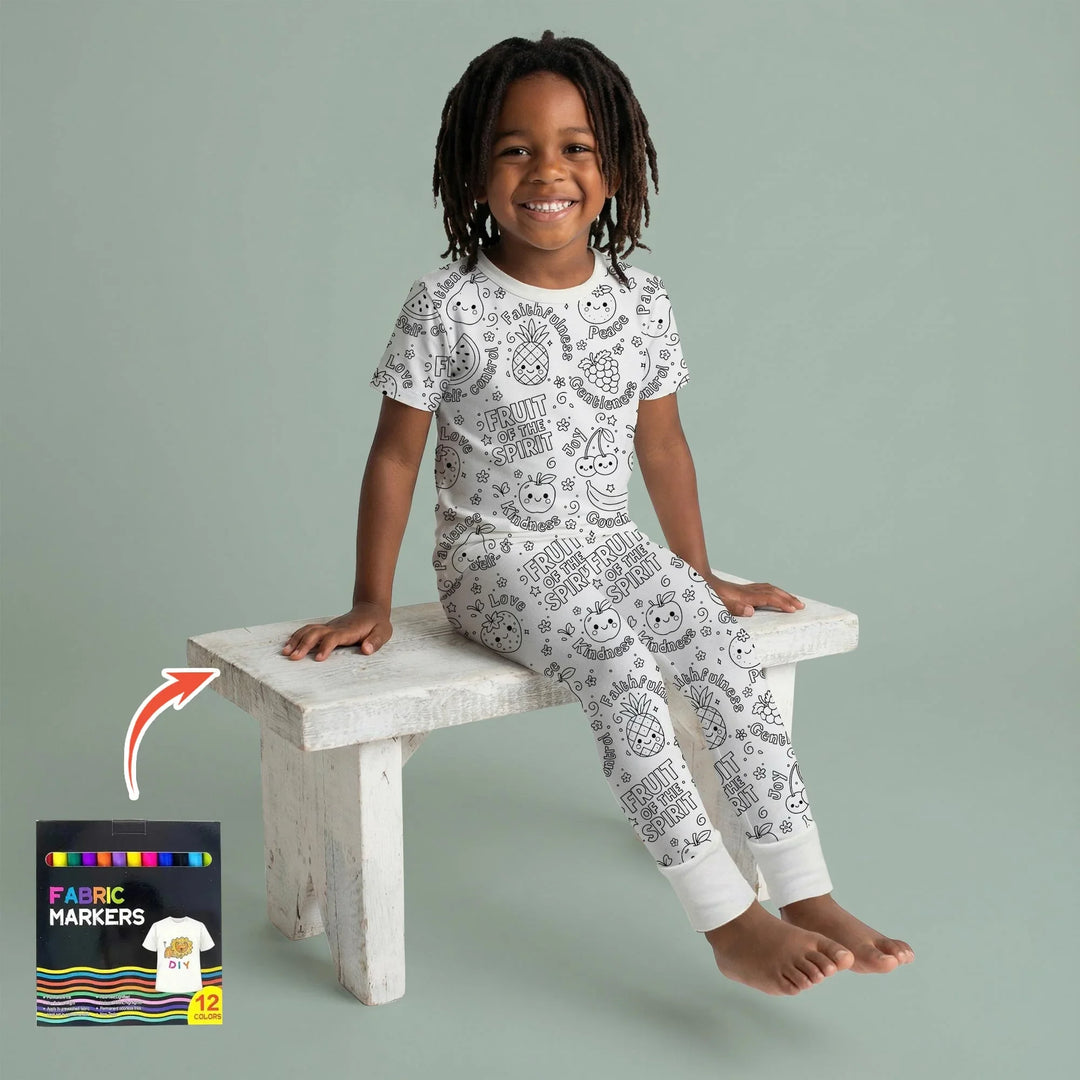 All Colorable Fruit of the Spirit Bamboo Two Piece Short Sleeve Pajama Set