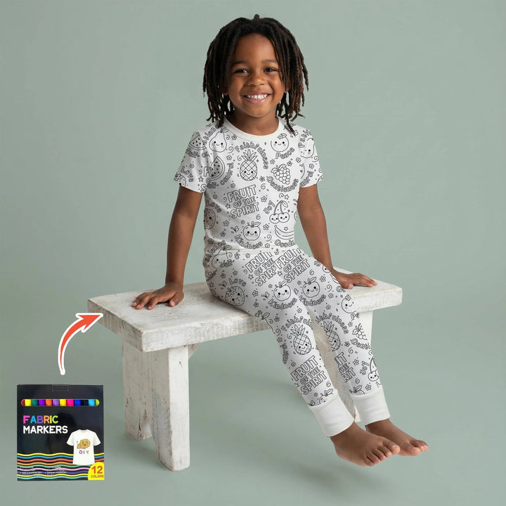 All Colorable Fruit of the Spirit Bamboo Two Piece Short Sleeve Pajama Set