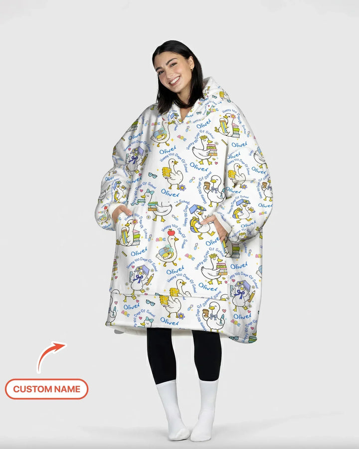 Custom Name Goose Happy 100 Days Of School Bamboo Blanket Hoodie