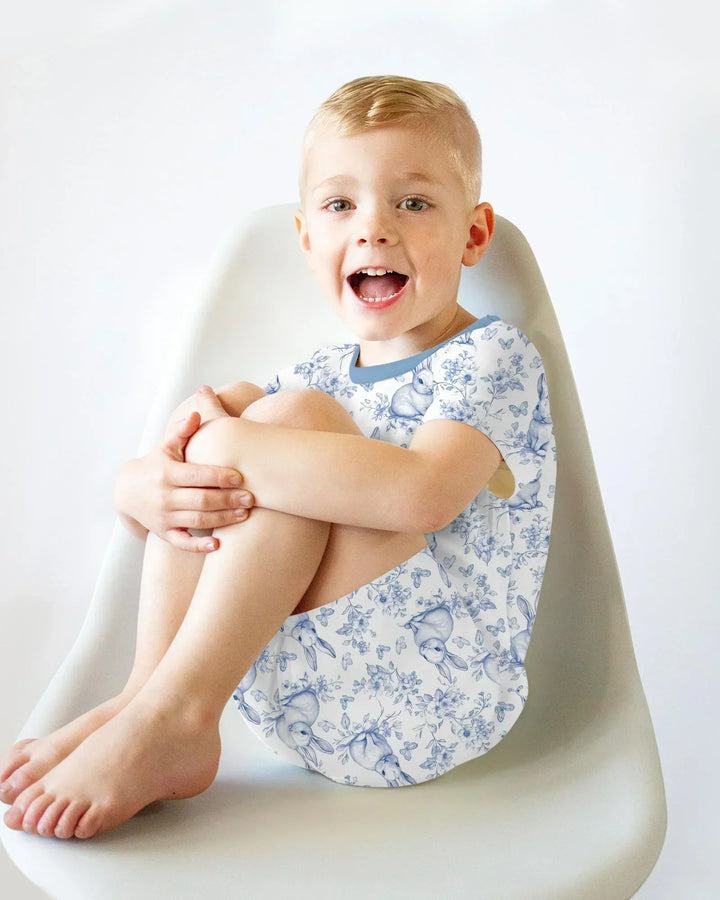 Easter Chinoiserie Toile de Jouy Bamboo Two Piece Short Sleeve Shorts Pajama Set