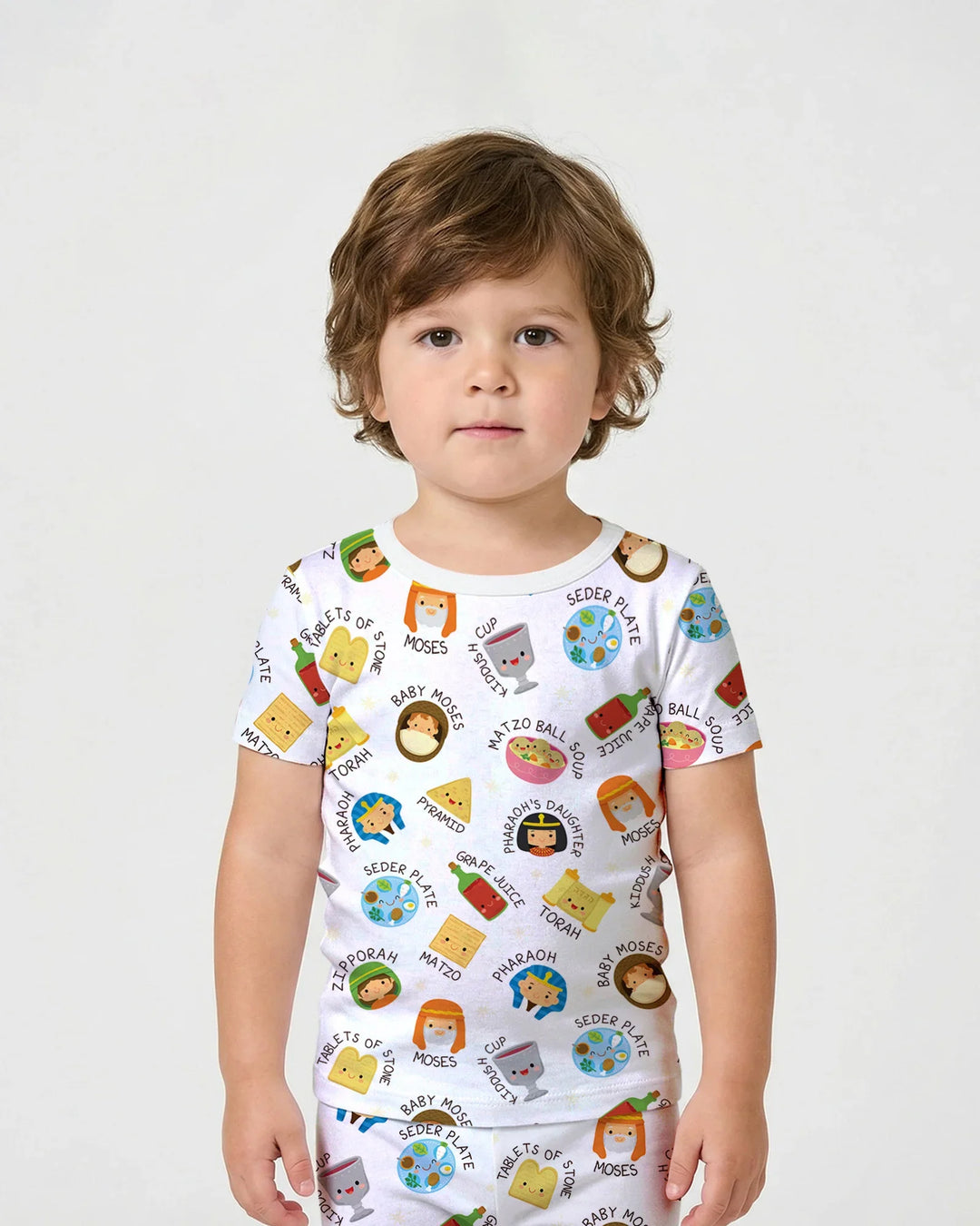 Cute Passover Characters Bamboo Two Piece Short Sleeve Shorts Pajama Set