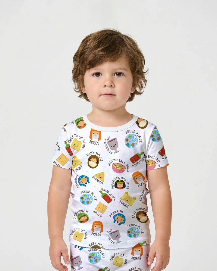 Cute Passover Characters Bamboo Two Piece Short Sleeve Shorts Pajama Set