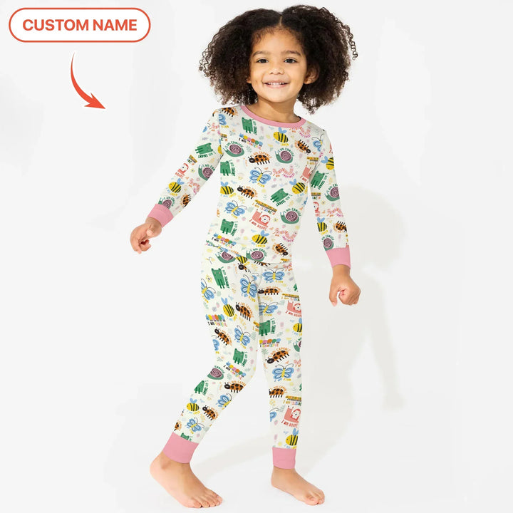 Spring Garden Custom Name Bamboo Two Piece Long Sleeve Pajama Set