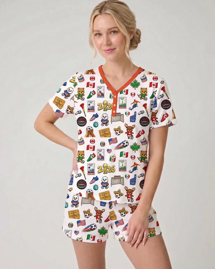 Soccer Cup 2026 Family Matching Bamboo Women Short Sleeve Short Pajama Set