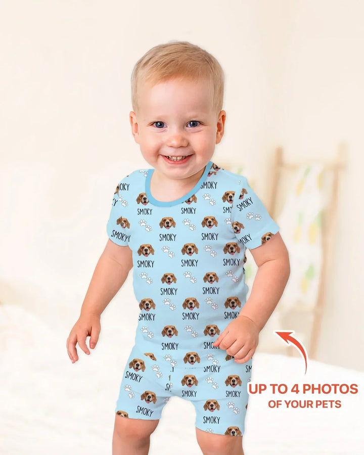 Custom Name and Pet Photos Bamboo Two Piece Short Sleeve Shorts Pajama Set