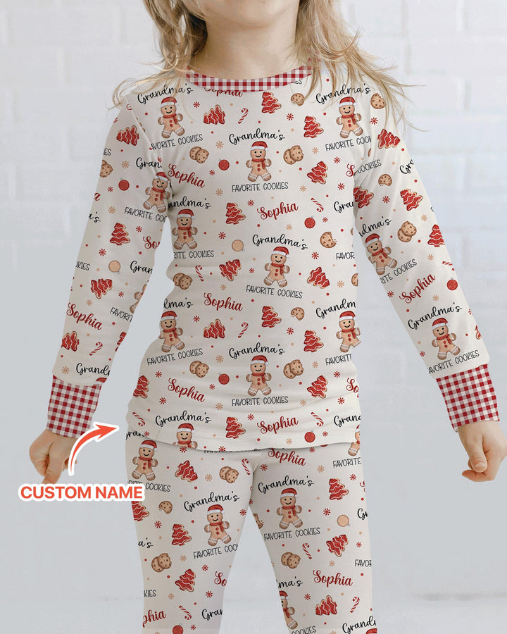 Custom Name Grandma’s Favorite Cookies Bamboo Two Piece Long Sleeve Pajama Set