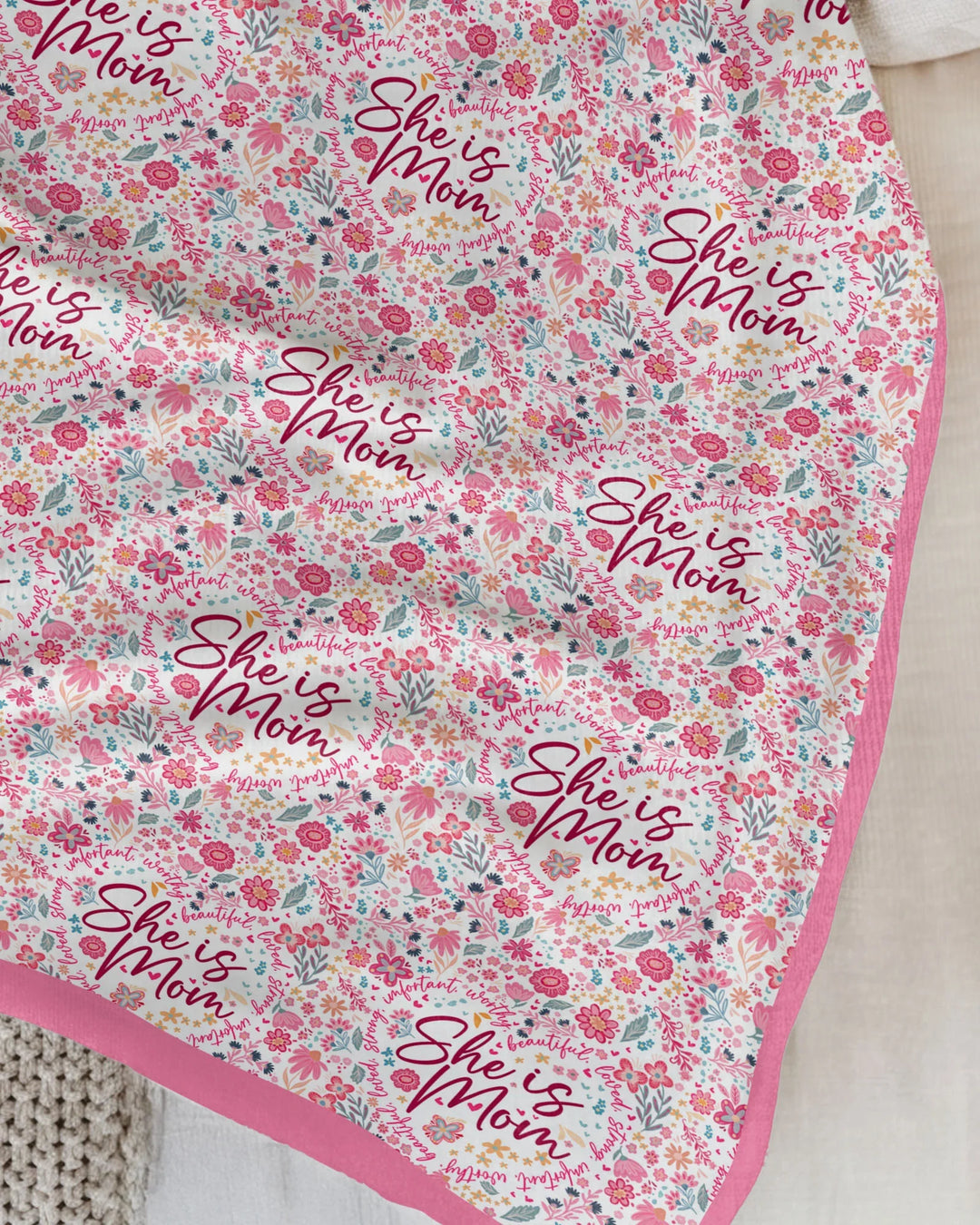 She Is Mom Floral Bamboo Blanket