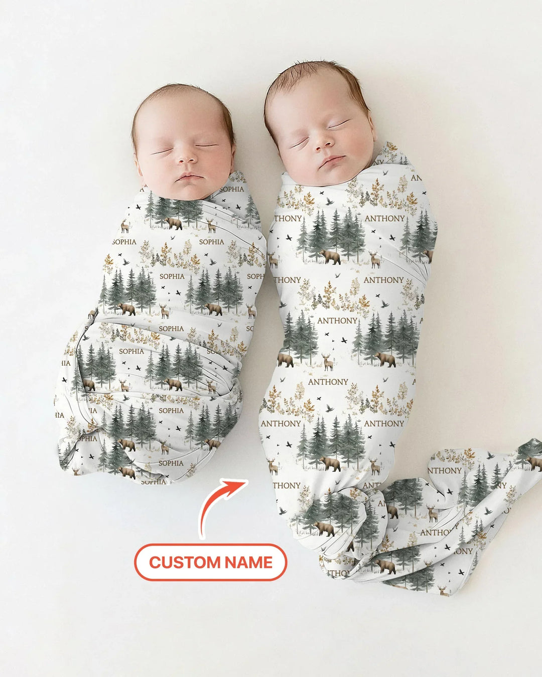 Custom Name Forest Bear Deer swaddle blanket