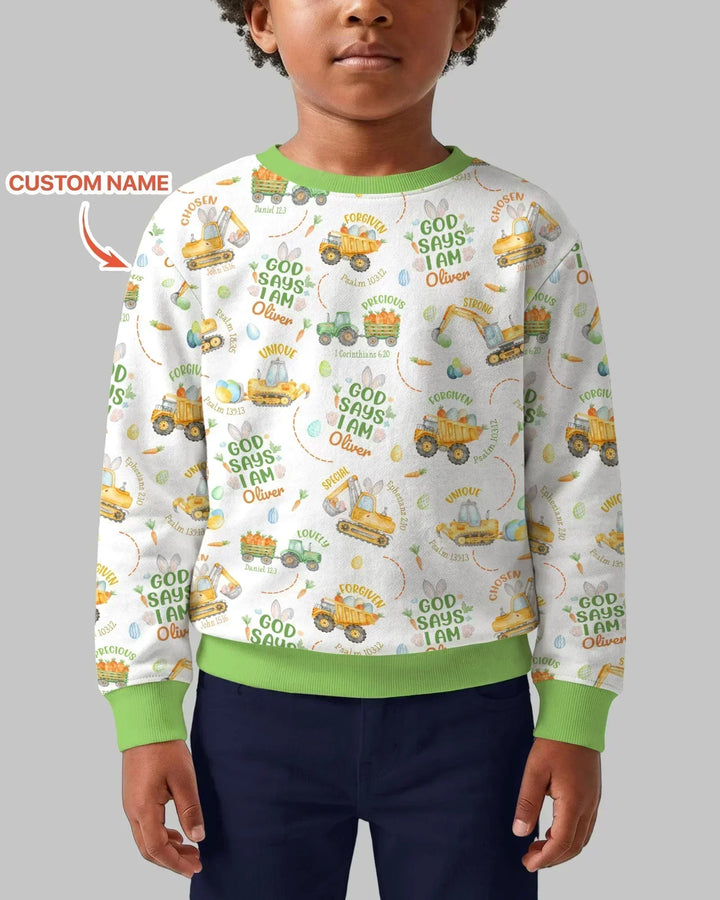 Happy Easter God Says I Am Custom Name Bamboo Crewneck Sweatshirt