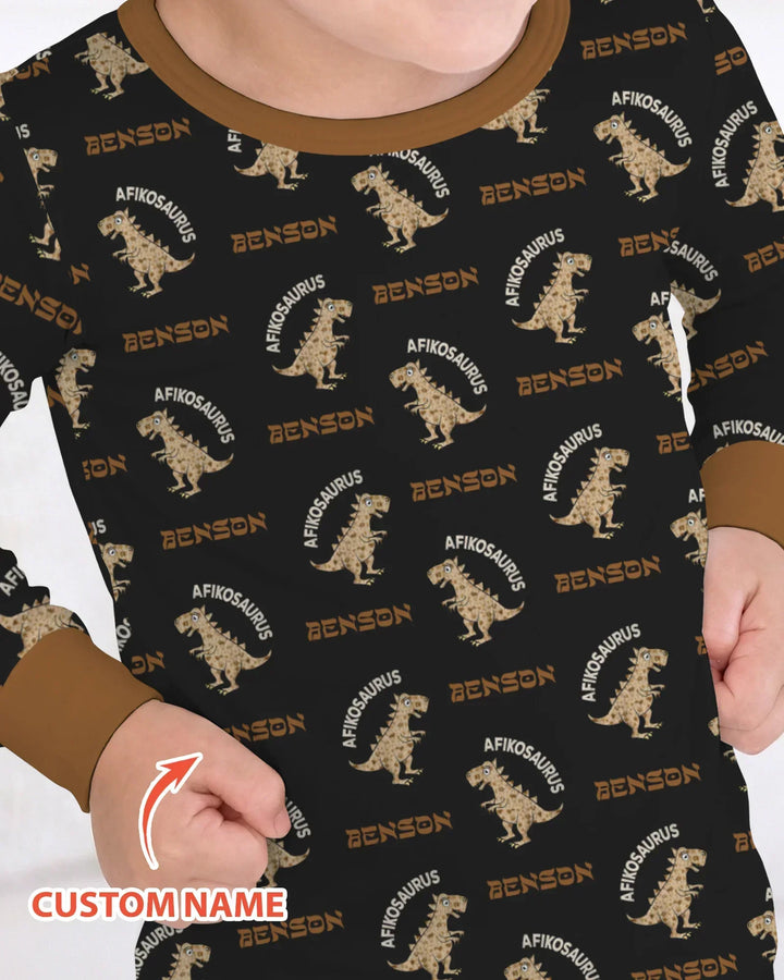 Custom Name Afikosaurus Bamboo Two Piece Long Sleeve Pajama Set